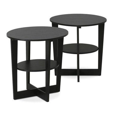 FURINNO Furinno 2-15019WN Round End Table; Set Of 2 - Espresso 2-15019WN